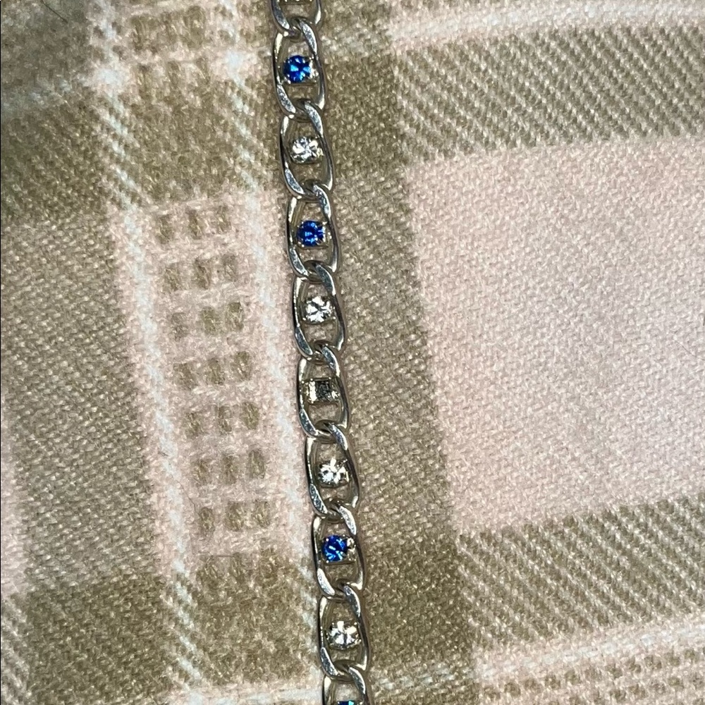 7in clear and blue crystal silver tone bracelet.